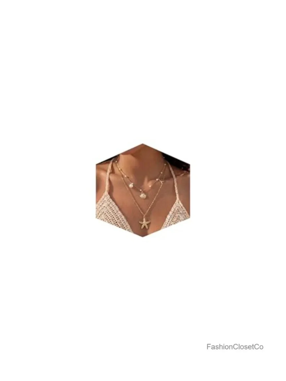 Gold Plated Shell Starfish Necklace for Women Layered Pendant Pearl Conch Boho